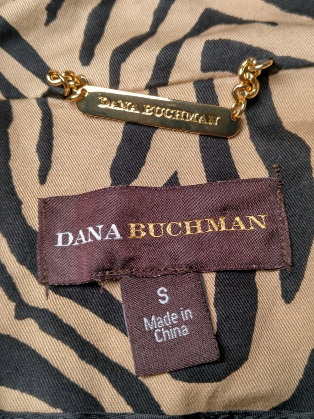 Dana Buchman Jacket Small Long Animal Print Brown Black Zebra Cotton Belt Blazer - Picture 5 of 16